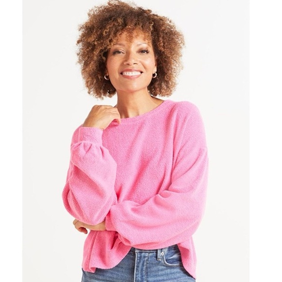 Sundry Sherpa Pullover Sweatshirt Women 0 Pink Cotton Modal Lounge Comfy - Picture 1 of 11